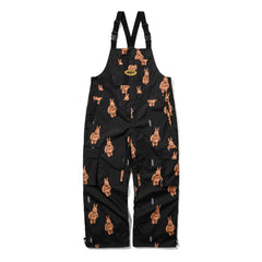 Cargo Pocket Wide Bib Pants 3D Bear Rabbit Black