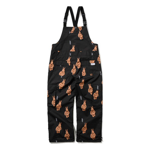 Cargo Pocket Wide Bib Pants 3D Bear Rabbit Black