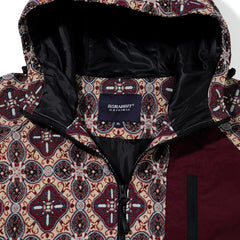 Ethnic Hooded Jacket Beige Burgundy