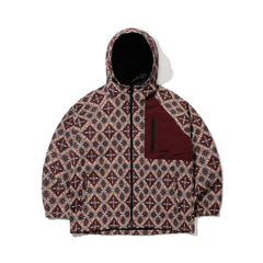 Ethnic Hooded Jacket Beige Burgundy