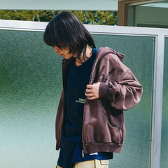 Bsr Washed Zip-Up Hoodie Brown