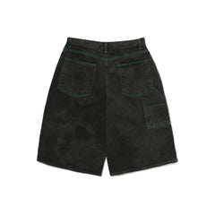 Carpenter Loosefit Denim Short Pants Black Green Stitch