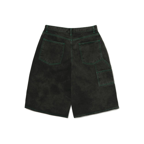 Carpenter Loosefit Denim Short Pants Black Green Stitch