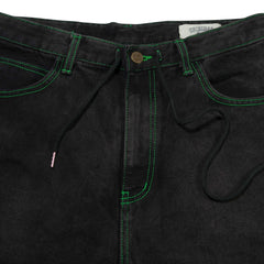 Carpenter Loosefit Denim Short Pants Black Green Stitch