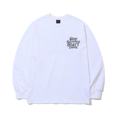 Stop Overthinking Back Print Long Sleeve White