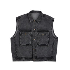 Big Cargo Loosefit Denim Vest Stone Black