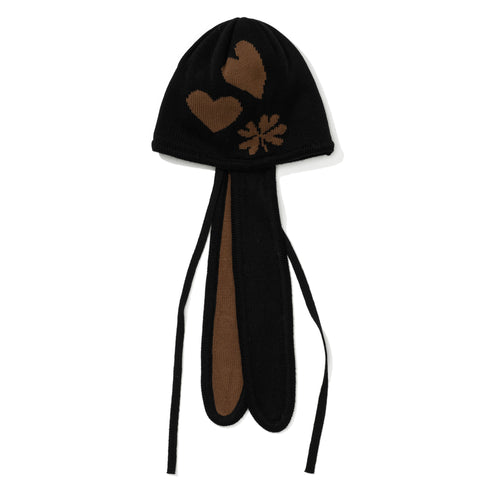 Knit Bunny Earflap Beanie Black