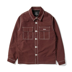 Stitches Button Coach Jacket Burgundy