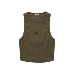 B Logo Sleeveless Top Khaki