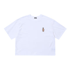 Embroidery Bear Rabbit Wide Crop Top White