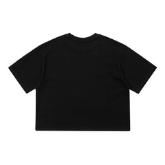 Embroidery Bear Rabbit Wide Crop Top Black