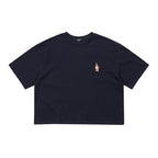 Embroidery Bear Rabbit Wide Crop Top Navy