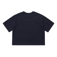 Embroidery Bear Rabbit Wide Crop Top Navy