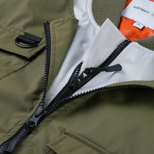 Double Zipper Shirring Ma-1 Jacket Khaki / Gray