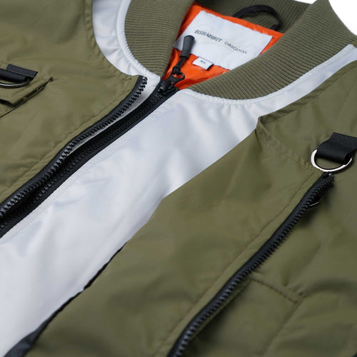 Double Zipper Shirring Ma-1 Jacket Khaki / Gray