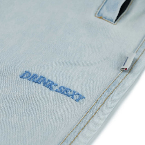 Dsxbs Super Wide Line Ventilation Wax Real Denim Pants Light Blue