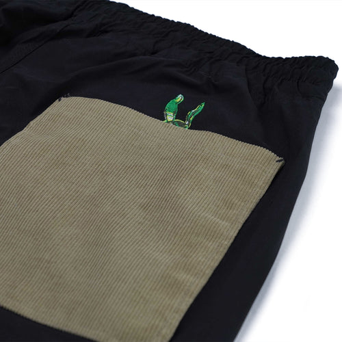 Open 4 Pocket Wide Track Pants Black / Corduroy Beige