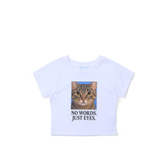 Just Eyes Cat Crop sst White