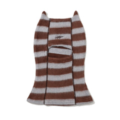 Essential Stitch Wide Stripe Knit Balaclava Brown