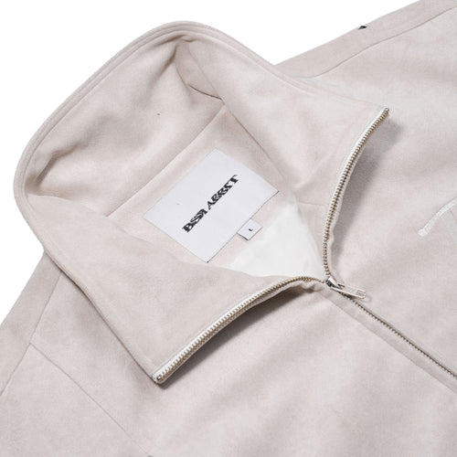 Br Rivet Suede Embroidery High-Neck Jacket Ivory