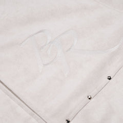 Br Rivet Suede Embroidery High-Neck Jacket Ivory