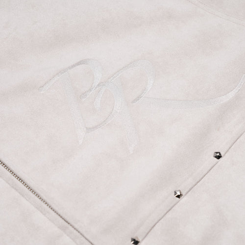 Br Rivet Suede Embroidery High-Neck Jacket Ivory