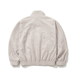 Br Rivet Suede Embroidery High-Neck Jacket Ivory