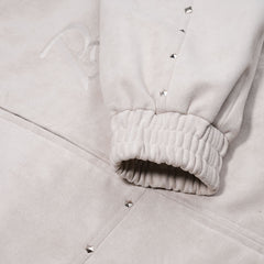 Br Rivet Suede Embroidery High-Neck Jacket Ivory
