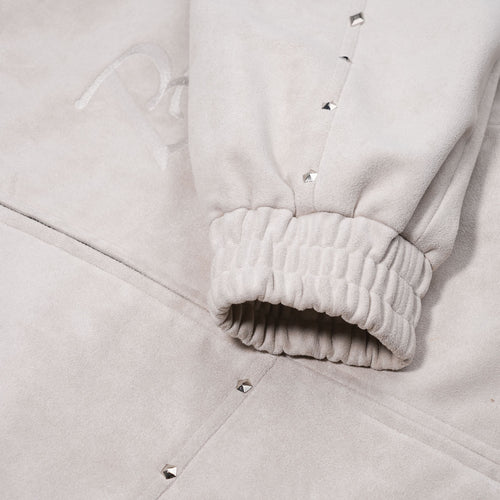 Br Rivet Suede Embroidery High-Neck Jacket Ivory