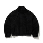 Cropped Contrast Wool Bomber Jacket Black