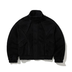 Cropped Contrast Wool Bomber Jacket Black