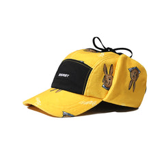 Earflap 5 Panel Fleece Hat Bear Rabbit Yellow