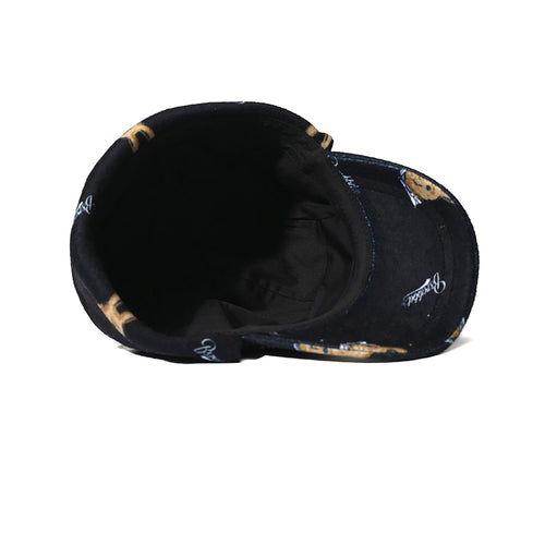 Earflap 5 Panel Fleece Hat Bear Rabbit Black