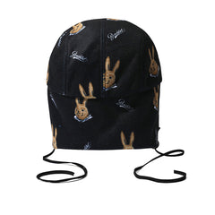 Earflap 5 Panel Fleece Hat Bear Rabbit Black