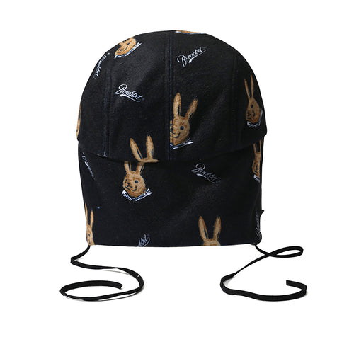 Earflap 5 Panel Fleece Hat Bear Rabbit Black