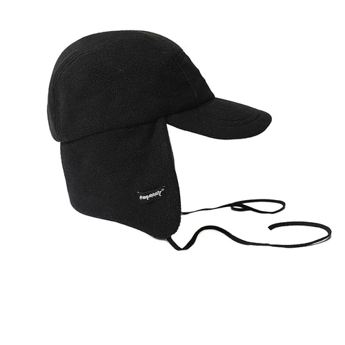 Earflap 5 Panel Fleece Hat Black