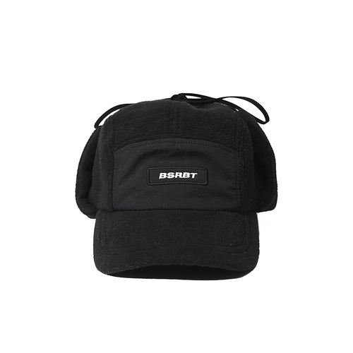 Earflap 5 Panel Fleece Hat Black