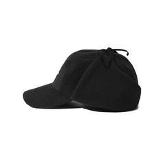 Earflap 5 Panel Fleece Hat Black