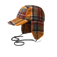 Earflap 5 Panel Hat Mustard Check