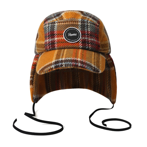 Earflap 5 Panel Hat Mustard Check