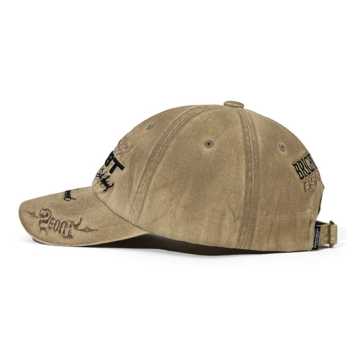 3D Embroidery Dirty Washed Cotton Cap Beige