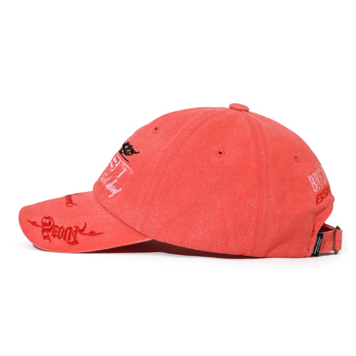 3D Embroidery Dirty Washed Cotton Cap Red