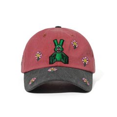 Square Block Rabbit Flower Cotton Cap Pigment Pink