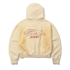 Oil-Washed Graphic Zip-Up Hoodie Ivory