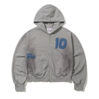 Oil-Washed Graphic Zip-Up Hoodie Light Gray