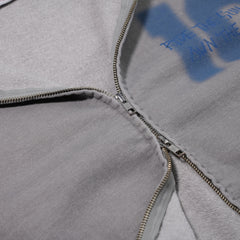 Oil-Washed Graphic Zip-Up Hoodie Light Gray