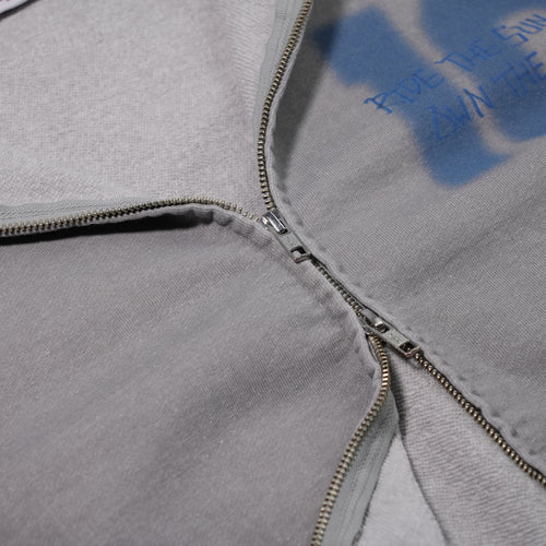 Oil-Washed Graphic Zip-Up Hoodie Light Gray