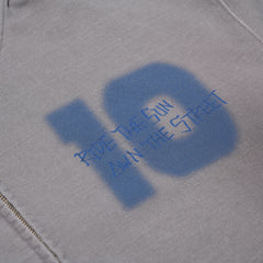 Oil-Washed Graphic Zip-Up Hoodie Light Gray