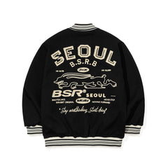 Seoul Embroidery Varsity Jacket Black