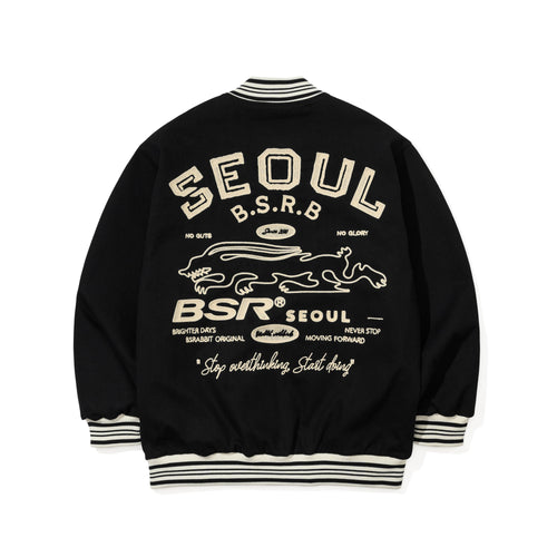 Seoul Embroidery Varsity Jacket Black